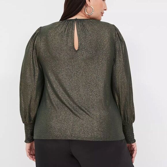 LANE BRYANT - Sparkle Long-Sleeve Smocked-Cuff Top - Picture 2 of 6